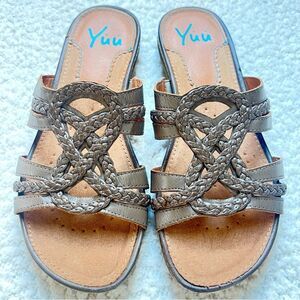Yuu Acelin Brown Braided Strappy Slide Sandals Slip On Women’s SZ 6